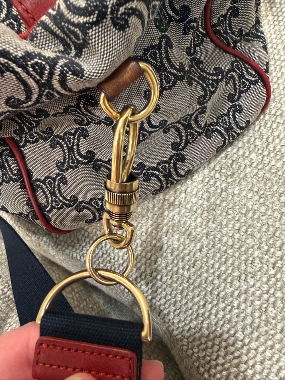Vintage Celine Macadam Triomphe Boston Bag — Navy Blue & Red - Picture 16 of 16